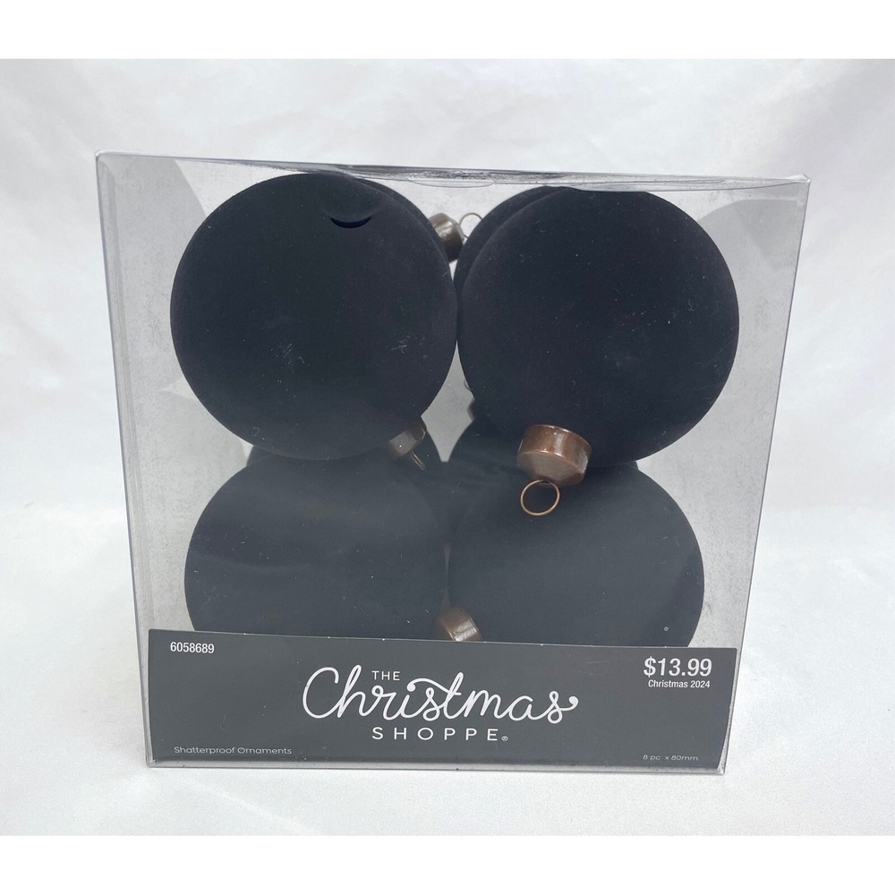 The Christmas Shoppe Black Small Flocked Ball Ornaments Set 8 Velvet Hobby Lobby